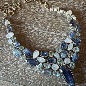 Kyanite, blue topaz, moonstone sterling necklace